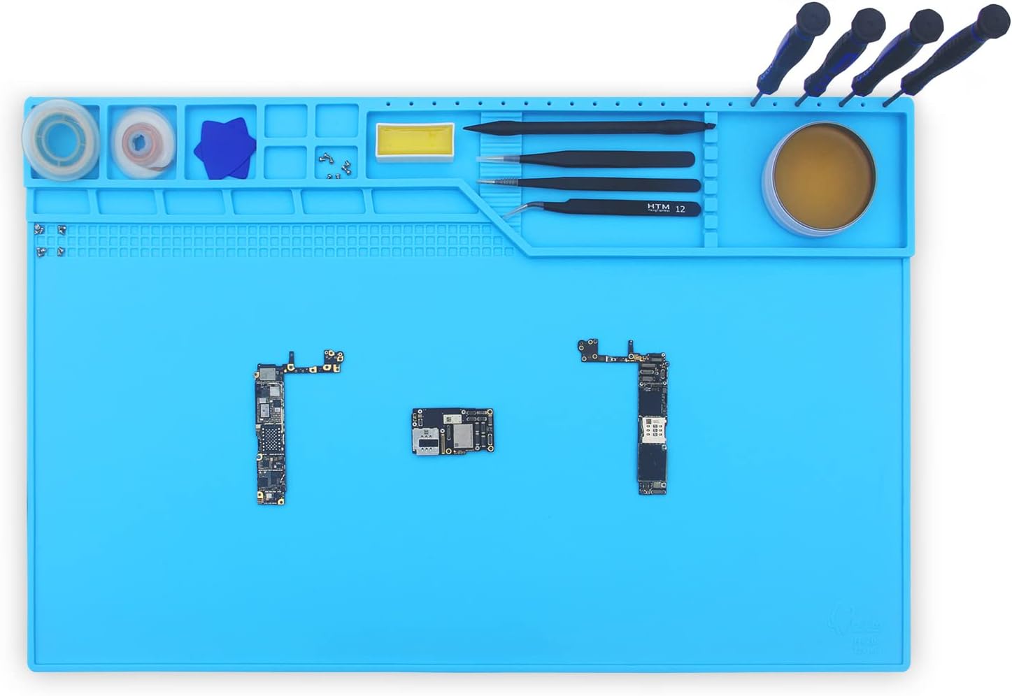 230816015627746_1 VOTCT Large Silicone Repair Mat Heat Resistant 932℉, Soldering Mat Has Magnetic Area and Multiple Parts Storage Areas For Repair Watch, Phone Other Electronic Product. Light Blue, Size: 17 x 12 Inch - Image 1